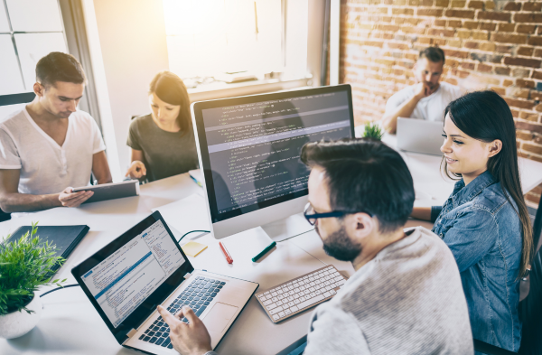 People collaborating on computer