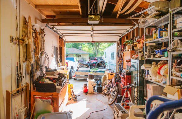 A cluttered garage